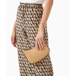 Beige leather mini hobo shoulder bag with dark brown studded trim and single strap — Valentino Garavani | Endless UAE
