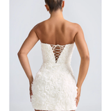 Azaelea Floral-Appliqué Bandeau A-Line Mini Dress