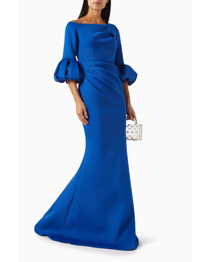 Royal Blue Off-Shoulder Gown with Puffed Sleeves — Jovani | Endless UAE