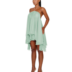 Halter neck flowy mint green dress with asymmetrical hemline — Coucoo | Endless UAE