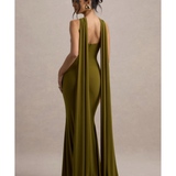 Rhoda Twist Halter-Neck Cape Maxi Dress