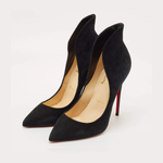 Black suede pointed-toe pumps with cream insoles and tan leather interior — Endless | Endless UAE
