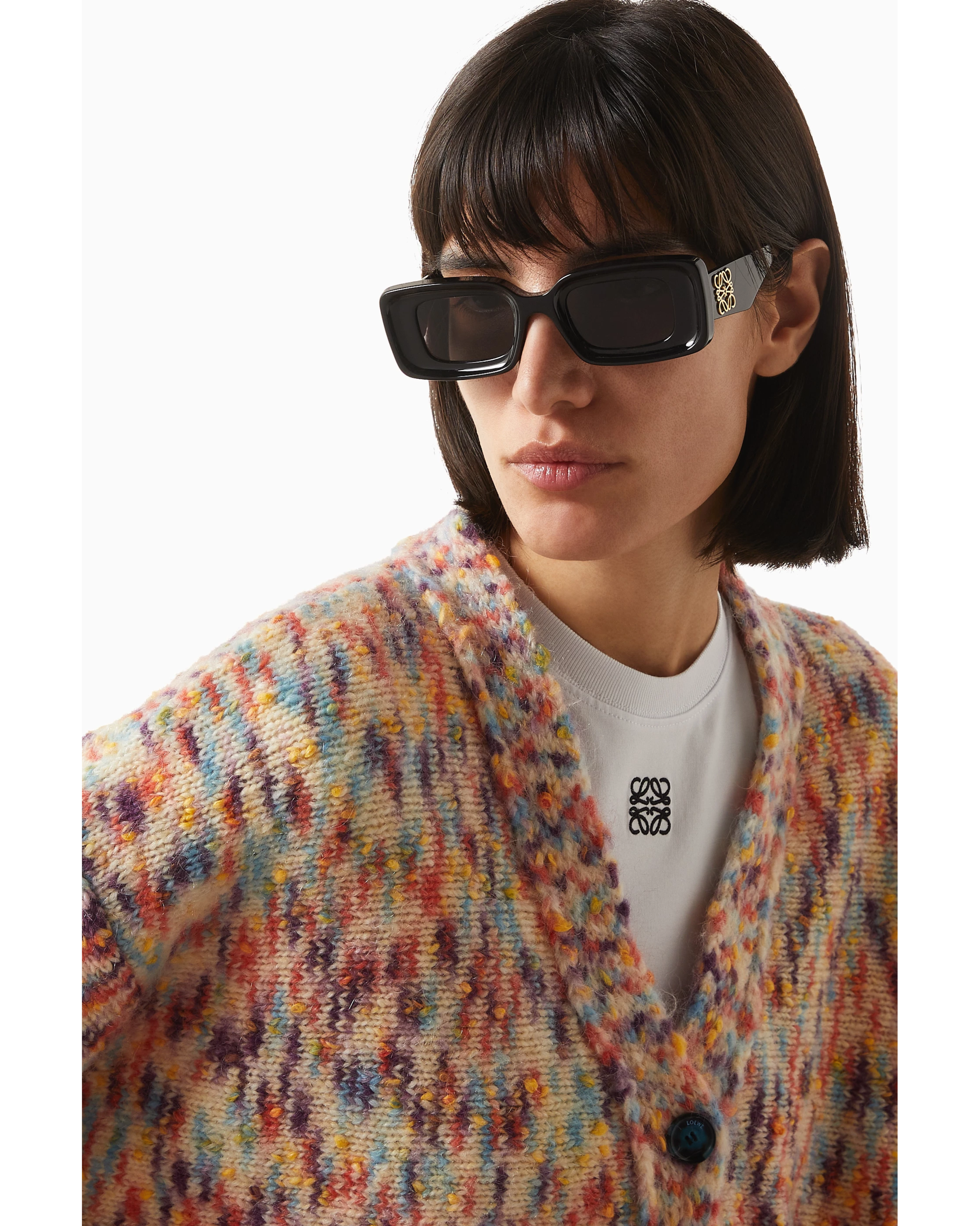 Black rectangular sunglasses with dark tinted lenses and thick frames — Loewe | Endless UAE
