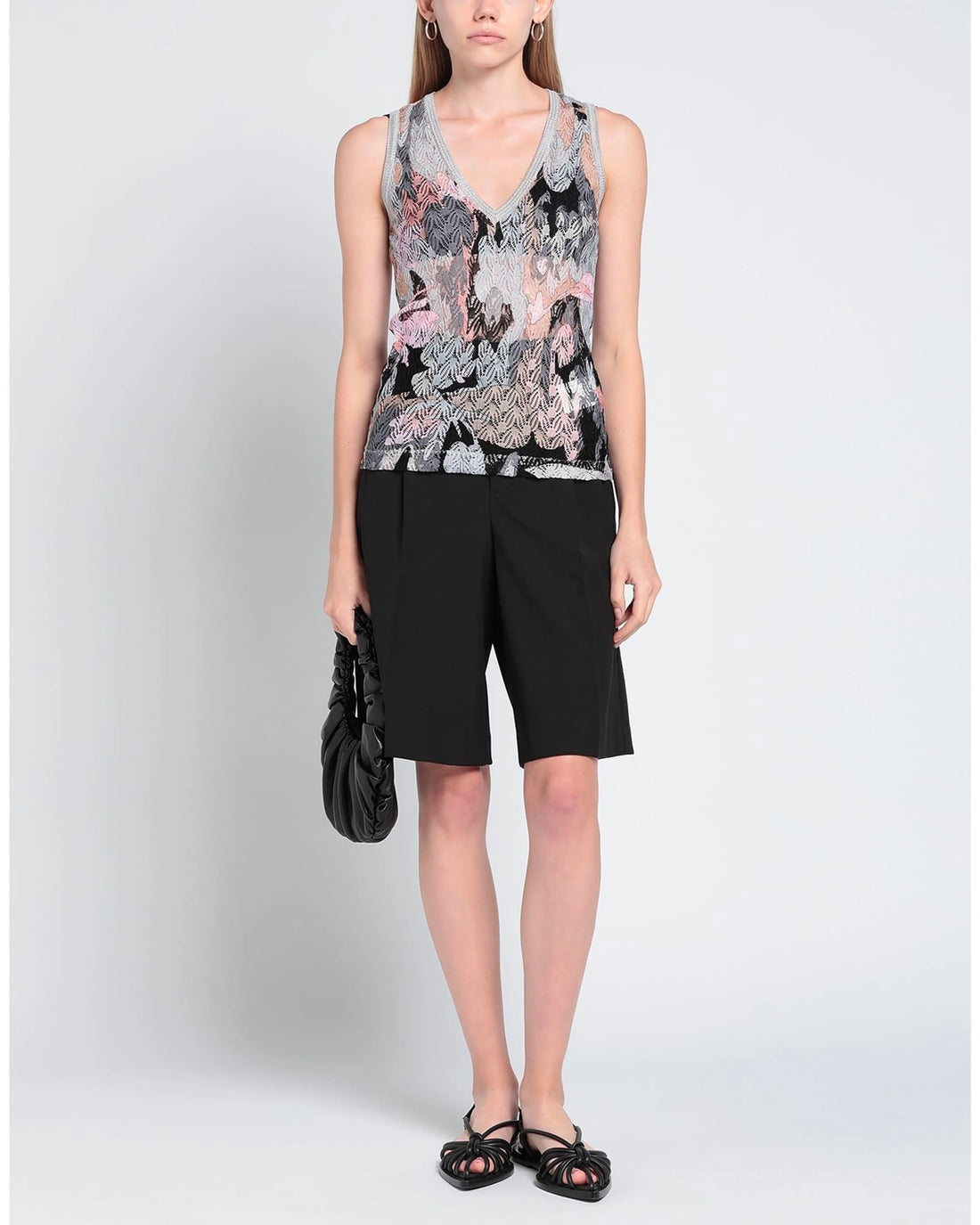 Patterned knit vest with geometric design in pink, black and white — Missoni | Endless UAE