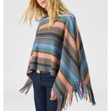 Wool-blend Zigzag Poncho with Fringes