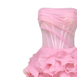 Strapless pink maxi dress with draped bodice and cascading rose appliques on skirt — Milla | Endless UAE