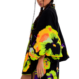 Pansies Fully Embroidered Linen Caftan Mini