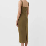 Olive green sleeveless midi dress with sweetheart neckline and keyhole cutout — Camilla & Marc | Endless UAE