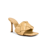 Beige leather Lido mule sandals with quilted strap and chunky heel — Bottega Veneta | Endless UAE