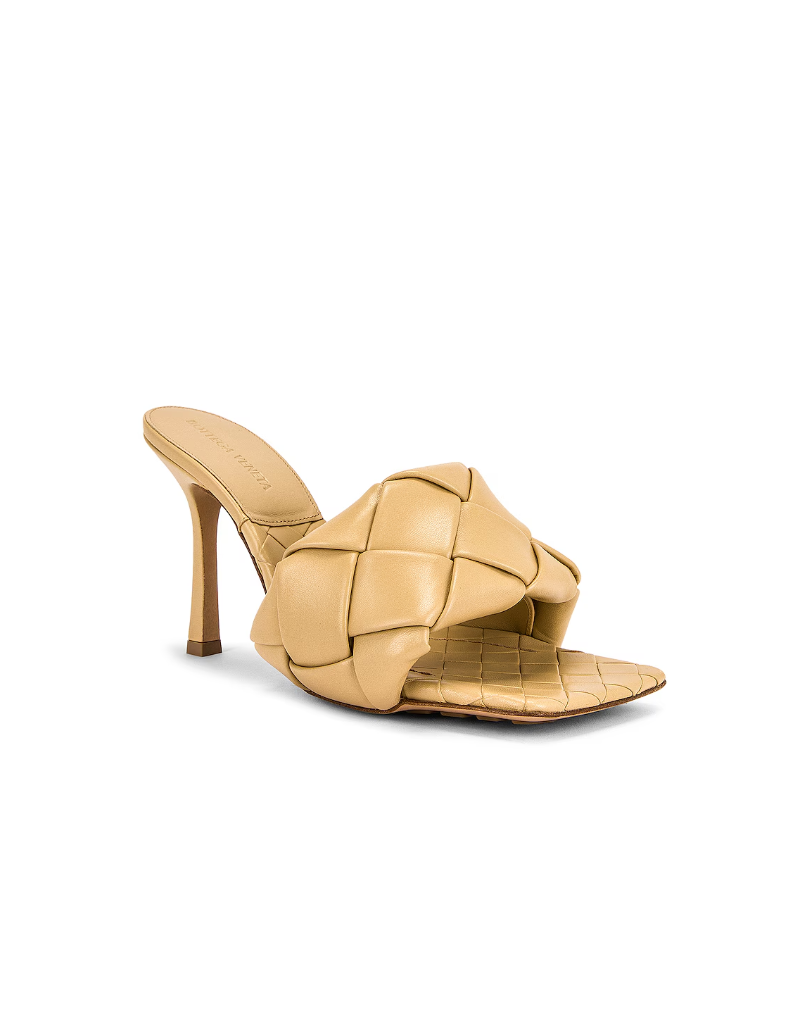 Beige leather Lido mule sandals with quilted strap and chunky heel — Bottega Veneta | Endless UAE