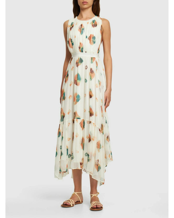 Sarai Printed Silk Midi Dress in cream with multicolor leaf print — Ulla Johnson | Endless UAE