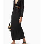 Black maxi dress with plunging neckline, tortoise shell ring detail, long sleeves and relaxed fit — Never Fully Dressed | Endless UAE