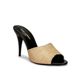 Beige canvas LA 16 mules with black leather trim and heel — Yves Saint Laurent | Endless UAE