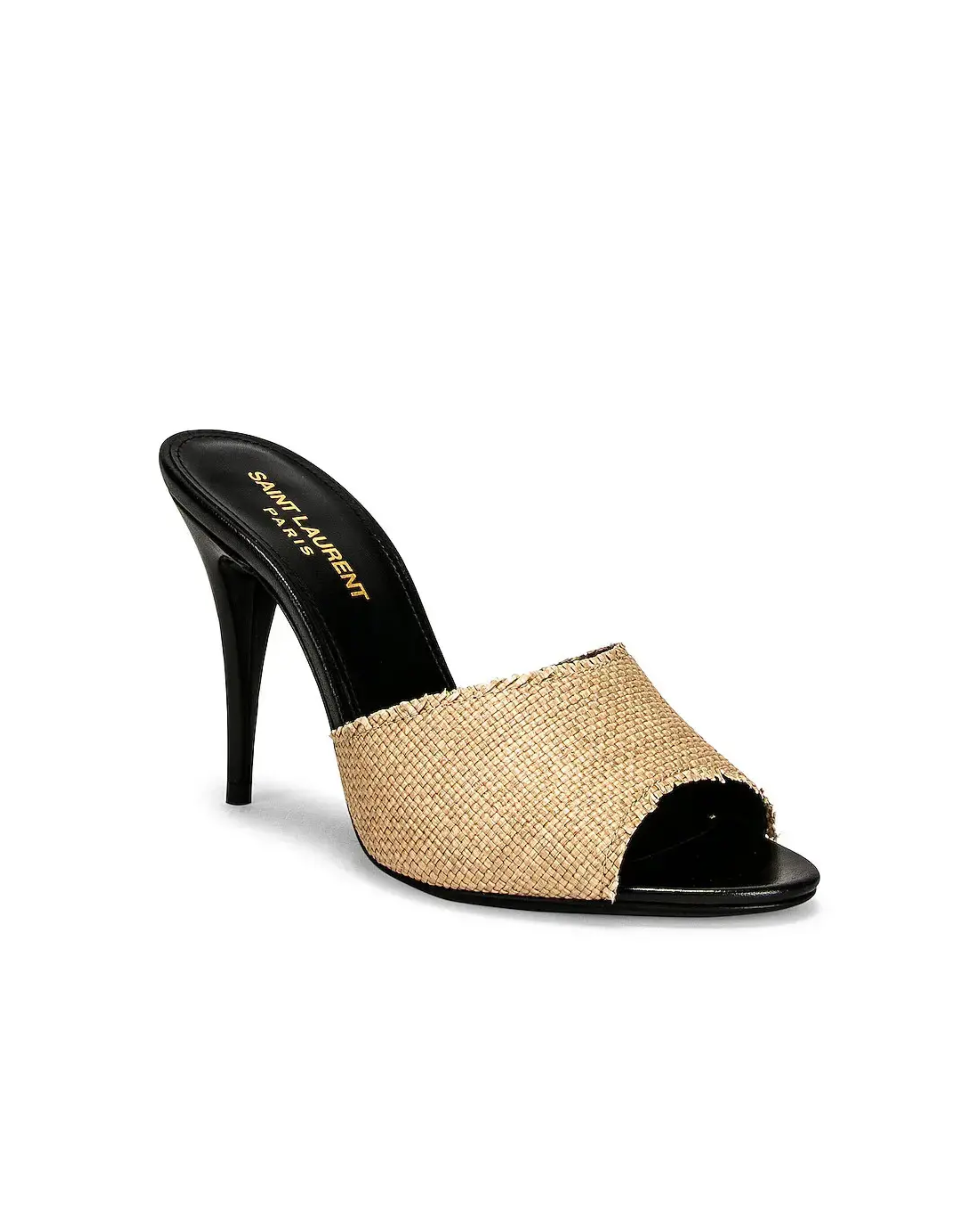 Beige canvas LA 16 mules with black leather trim and heel — Yves Saint Laurent | Endless UAE