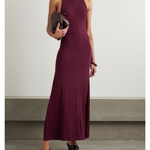 Burgundy sleeveless hooded maxi dress in Tencel Lyocell blend jersey — St Agni | Endless UAE