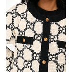 Gucci GG monogram tweed bomber jacket in cream and black with gold buttons — Gucci | Endless UAE