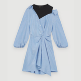 Blue striped shirt dress with cold-shoulder detail and black panel overlay — Maje | Endless UAE