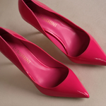 Hot pink patent leather pointed-toe pumps with branded insole — Subashini Heels | Endless UAE