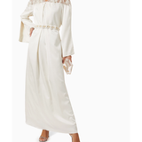 Elegant ivory maxi dress with lace shoulder detail, braided belt at waist, and long sleeves — Nass | Endless UAE