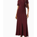 Burgundy ribbed maxi dress with short sleeves and button front closure — Sandro | Endless UAE