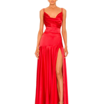 Red satin maxi dress with cowl neckline and high slit — Bronx & Banco | Endless UAE