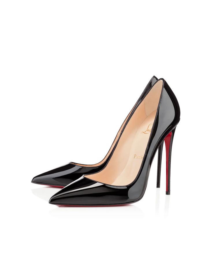 Black pointed-toe pumps with beige leather insole and white tissue paper insert — Endless | Endless UAE
