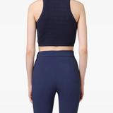 Navy sleeveless turtleneck crop top with textured knit — Elisabetta Franchi | Endless UAE