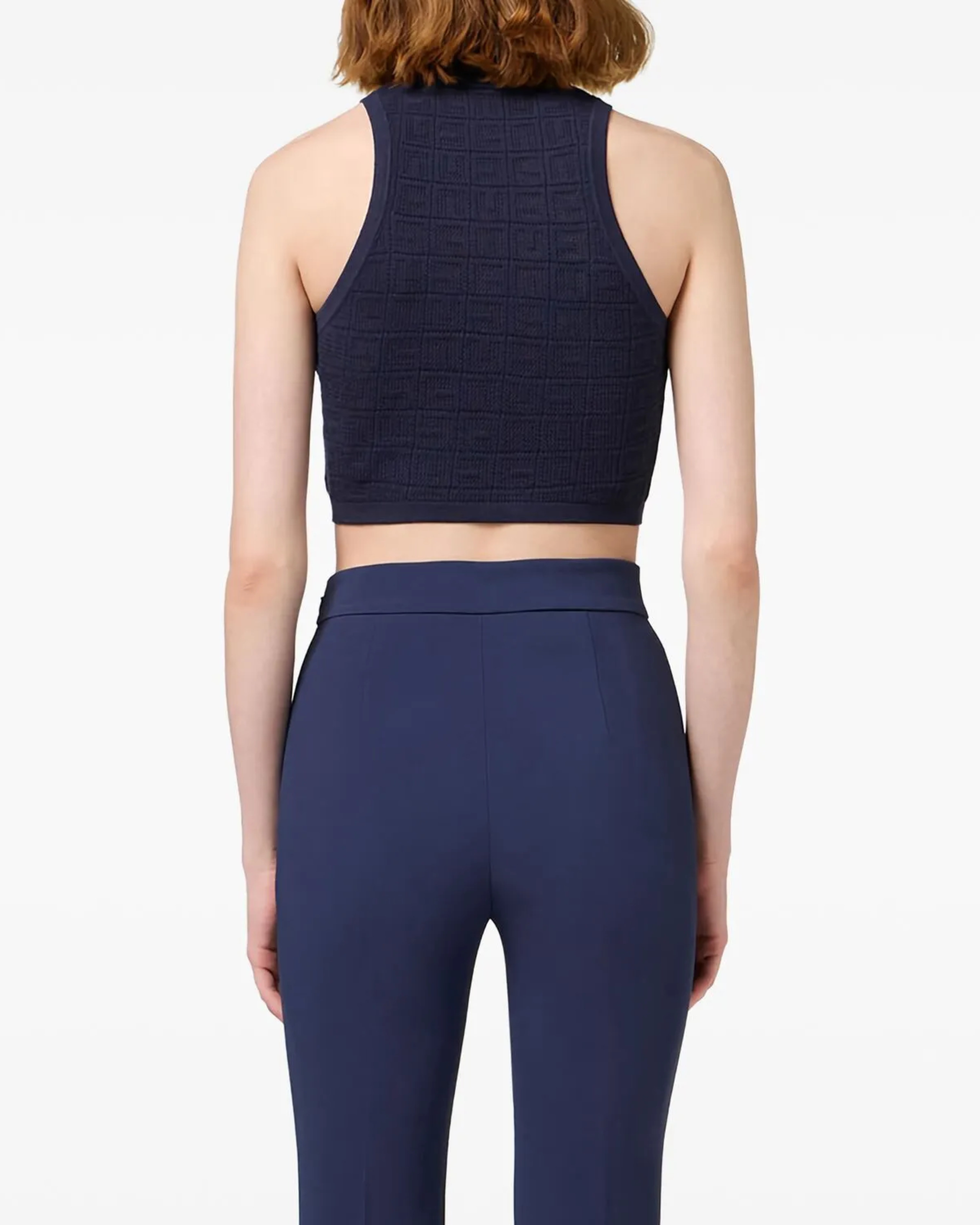 Navy sleeveless turtleneck crop top with textured knit — Elisabetta Franchi | Endless UAE