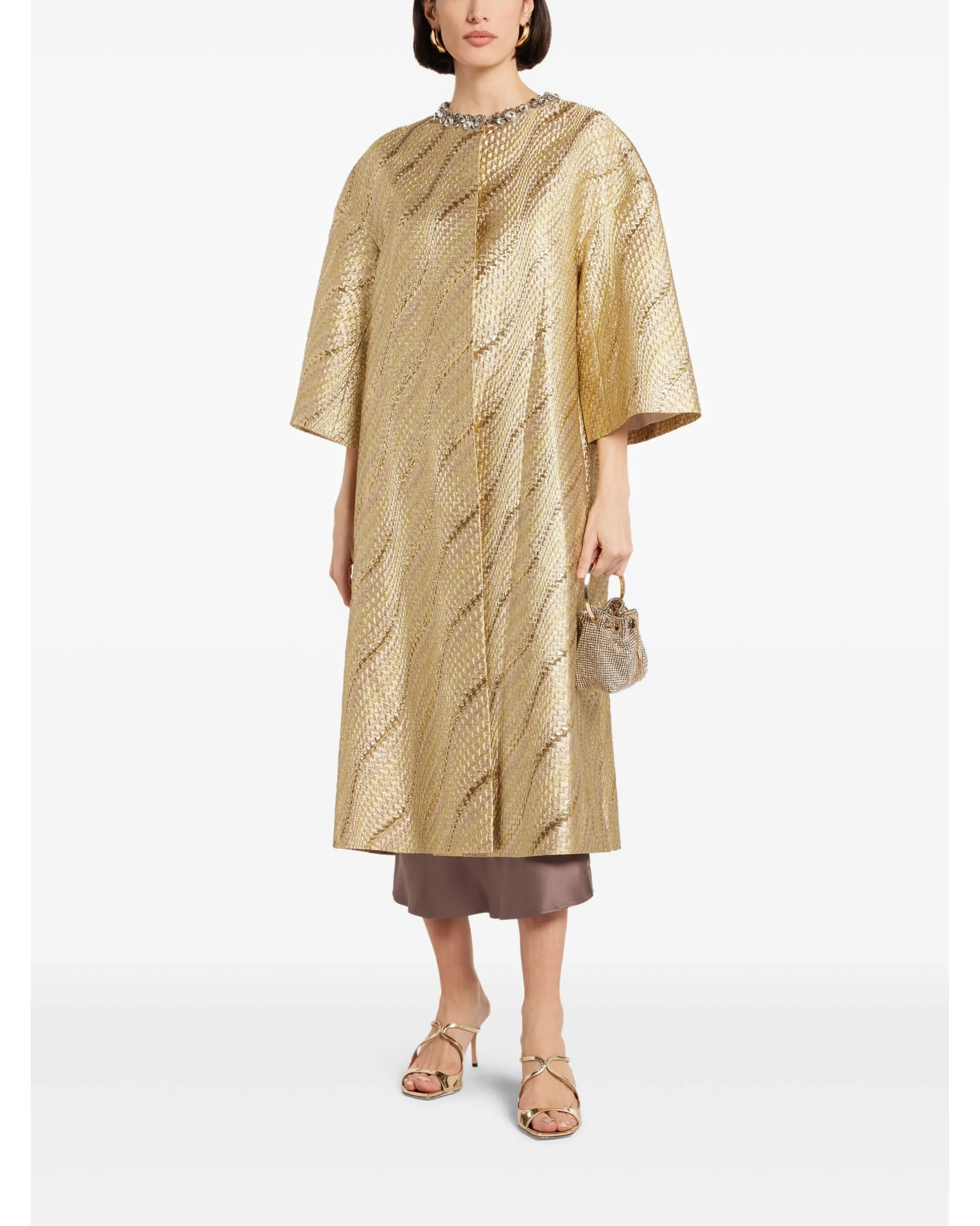 Crystal-Embellished Metallic Gold Coat — Dice Kayek | Endless UAE