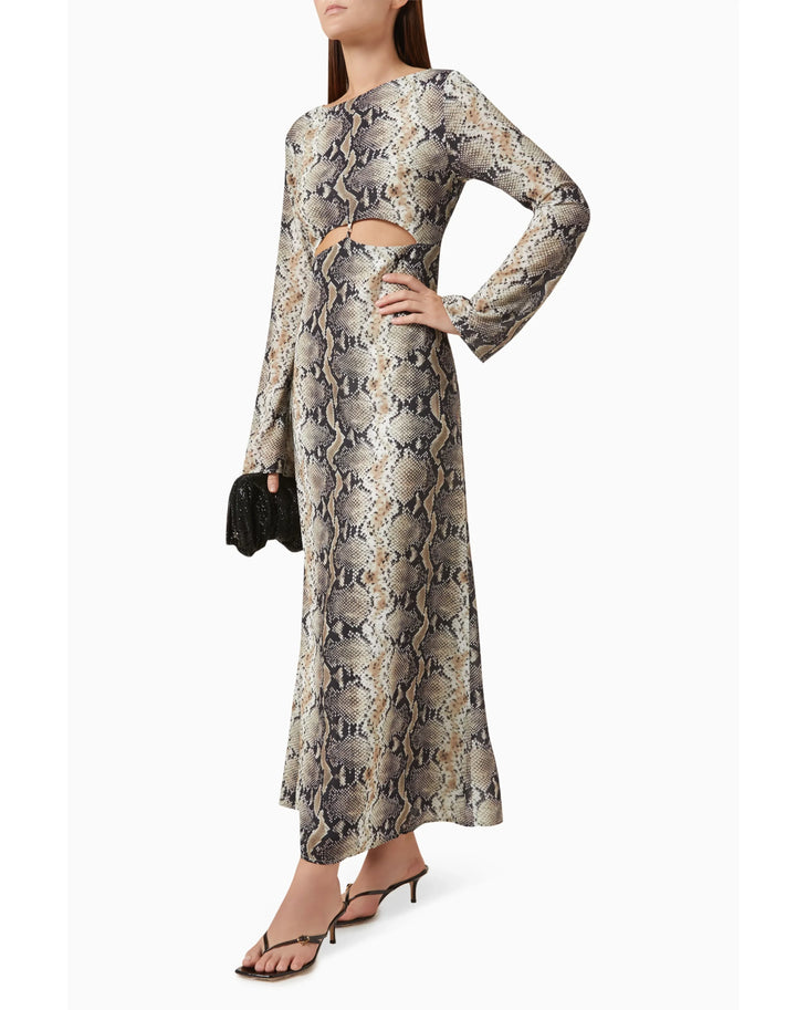 Python print maxi dress with long sleeves and cut-out waist detail — Mossman | Endless UAE