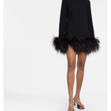 Black turtleneck mini dress with feather trim hem — Taller Marmo | Endless UAE
