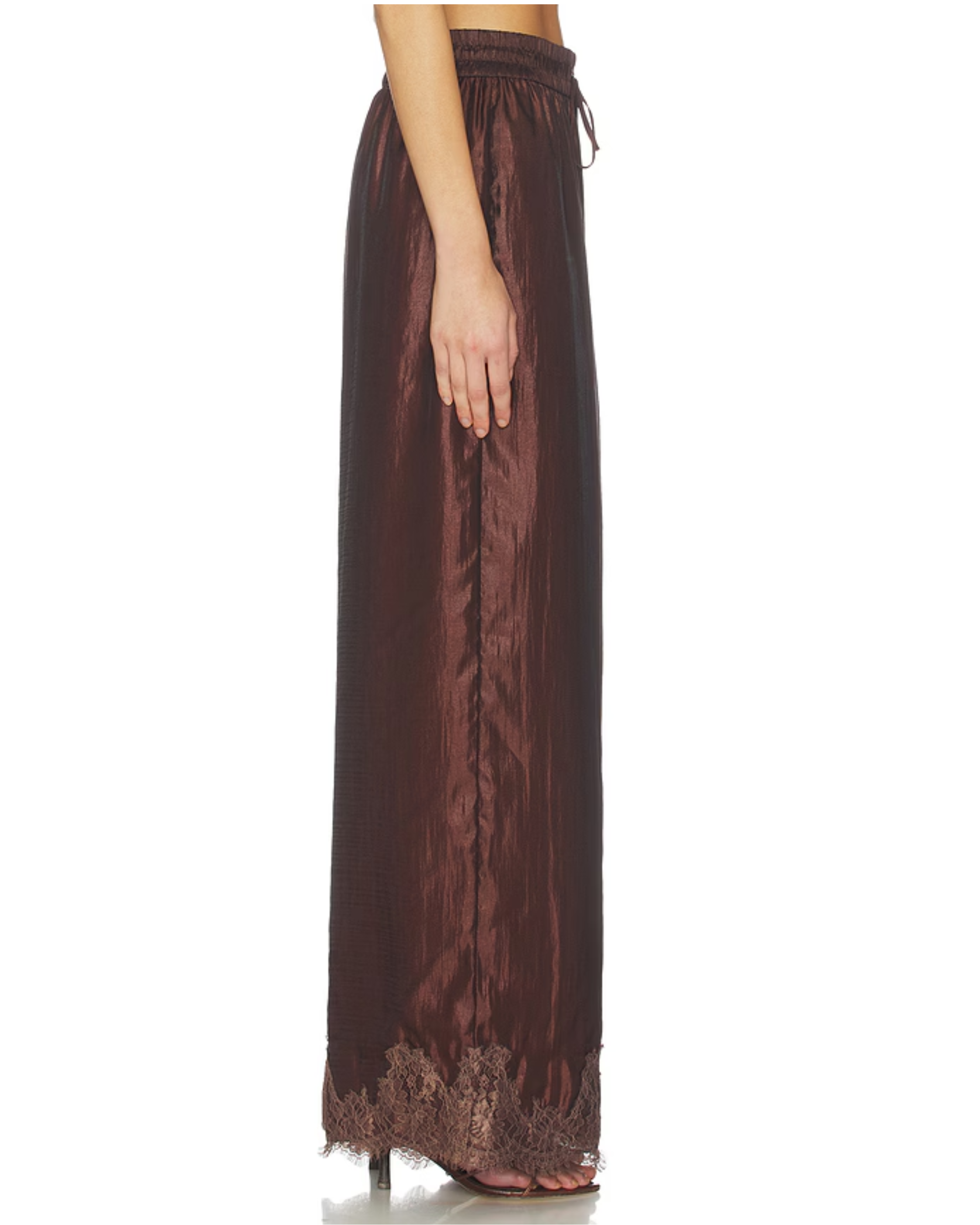 Burgundy Ophelia lace top and pants set with puffed sleeves and pleated details — Aje | Endless UAE
