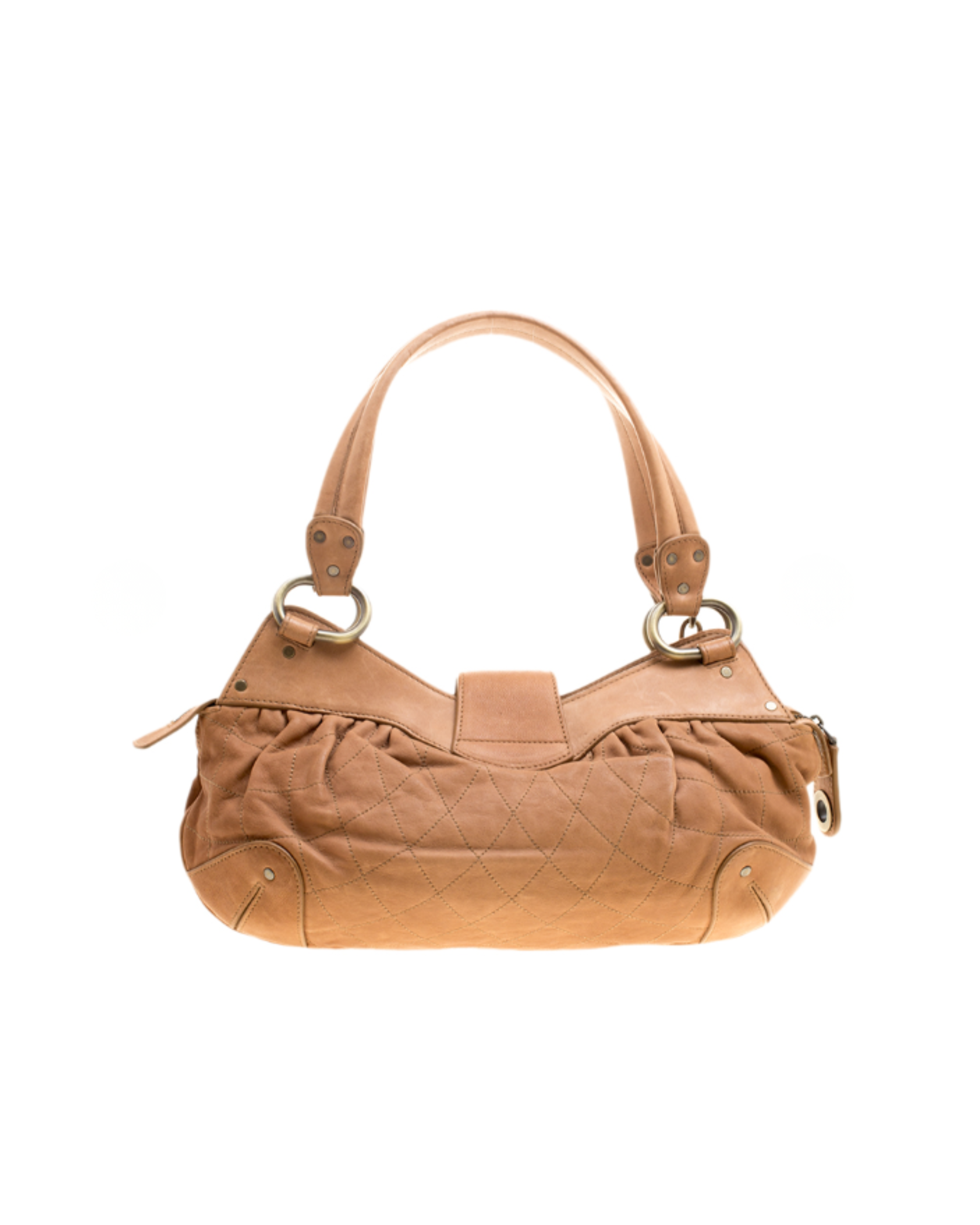 Tan quilted leather satchel with chain detail and circular logo clasp — Bally | Endless UAE