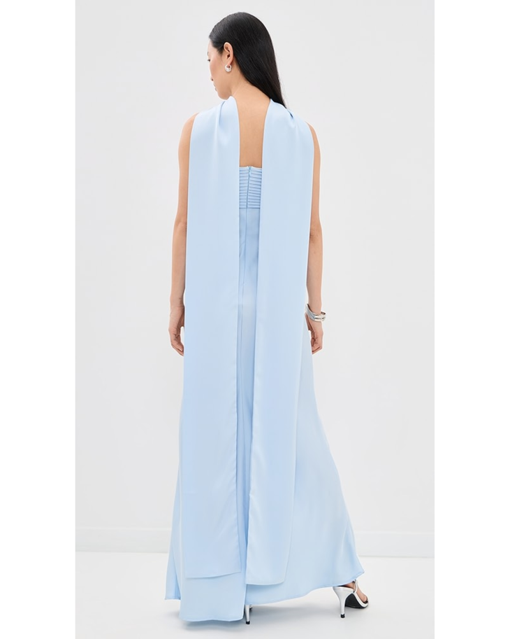 Elsa Maxi Dress in light blue with pleated bodice and flowing cape — Runaway The Label | Endless UAE