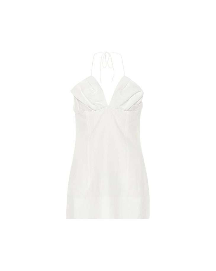 White linen mini dress with halter neck tie and draped bust detail — Jacquemus | Endless UAE
