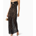 Black lace maxi dress with crystal-embellished straps and sweetheart neckline — Self-Portrait | Endless UAE