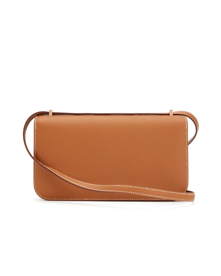 Tan leather Constance Elan crossbody bag with white contrast stitching and adjustable shoulder strap — Hermes | Endless UAE