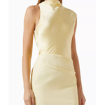 Cream draped cowl mini dress with sleeveless design and fitted silhouette — Shona Joy | Endless UAE