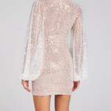 Maya Beaded Long Sleeve Mini Cocktail Dress