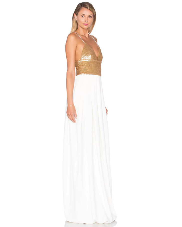 Gold sequin and white chiffon maxi dress with thin straps — Rachel Zoe | Endless UAE