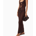 Brown crochet tie dress with open knit design and drawstring closure — Monday Swimwear | Endless UAE