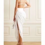 White asymmetric draped twill dress with thin straps — Jacquemus | Endless UAE