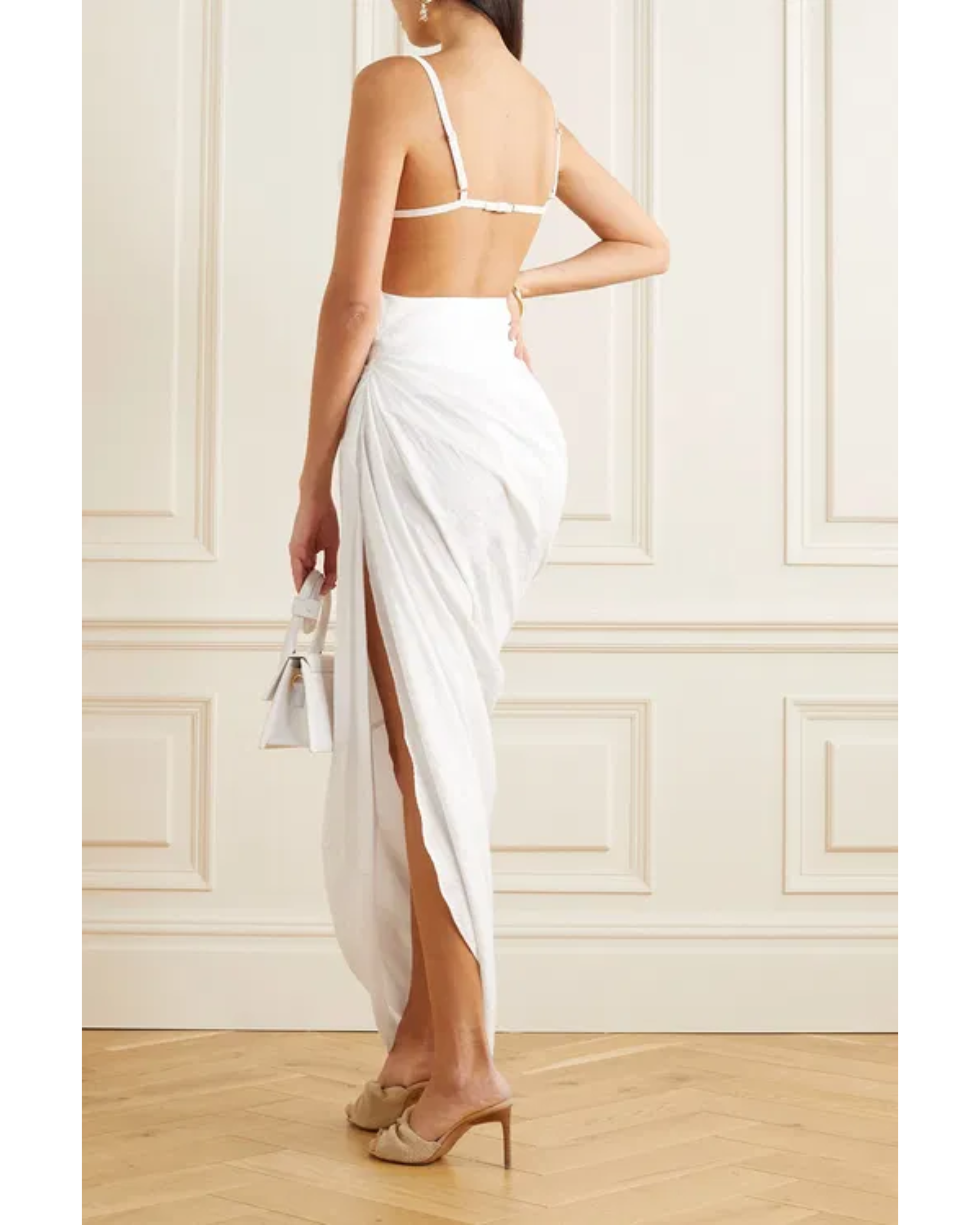 White asymmetric draped twill dress with thin straps — Jacquemus | Endless UAE
