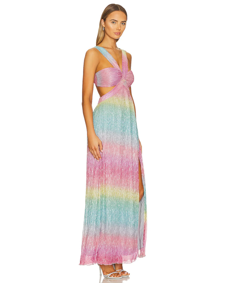 Meadow Maxi Dress in pastel rainbow ombre with cutout detail — Saylor | Endless UAE