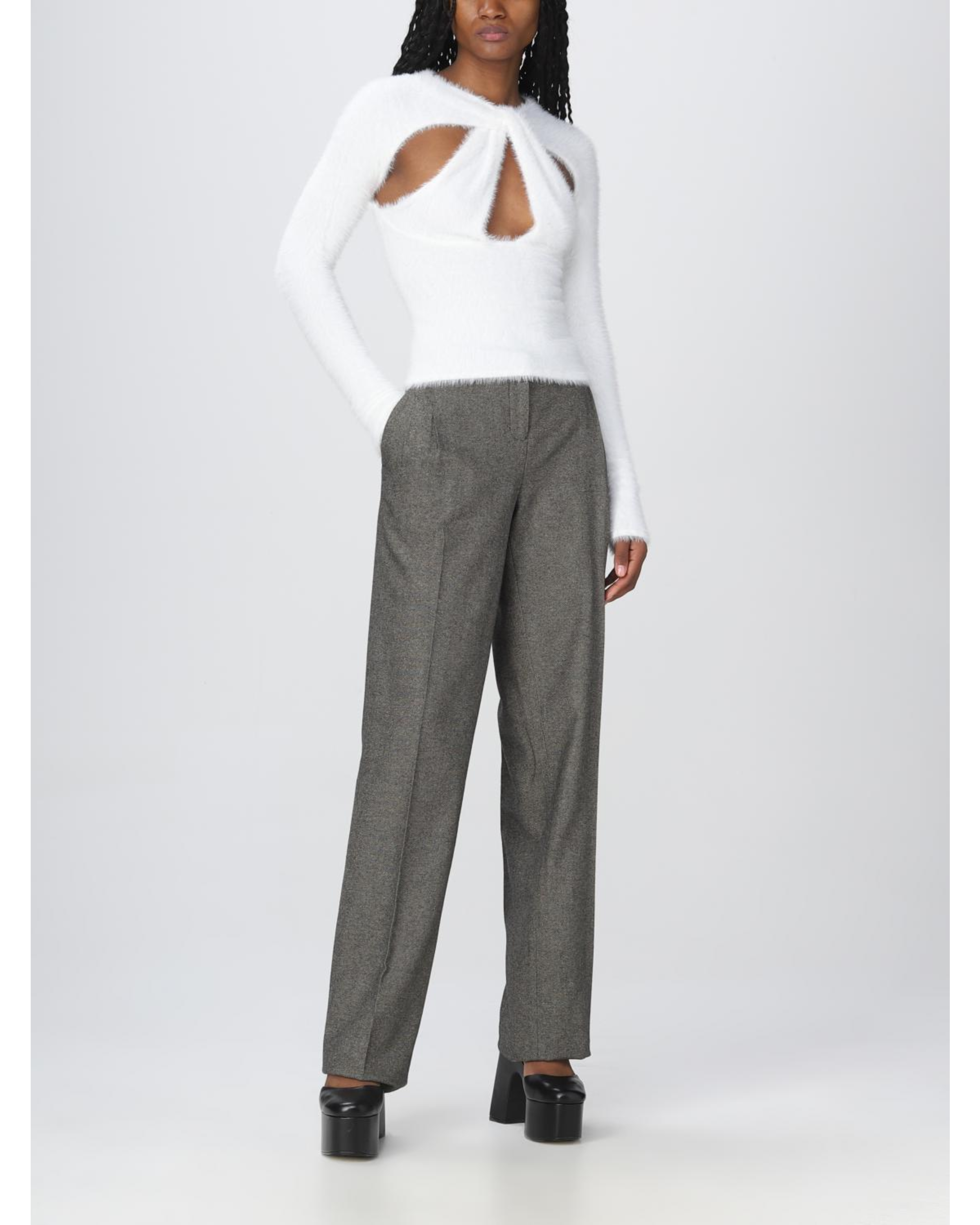 White fuzzy knit top with geometric cutout details and long sleeves — Coperni | Endless UAE