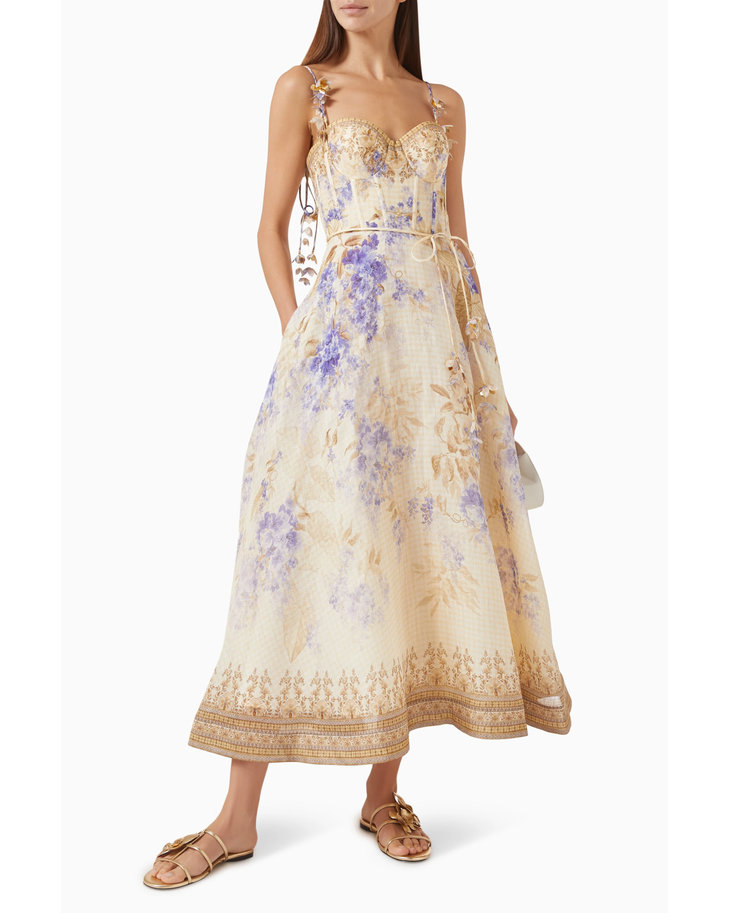 Floral print midi dress with sweetheart neckline and tie waist — Zimmermann | Endless UAE