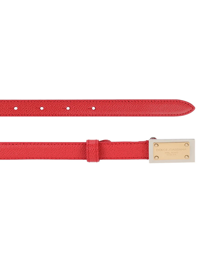 Red leather belt with gold and silver logo buckle — Dolce & Gabbana | Endless UAE