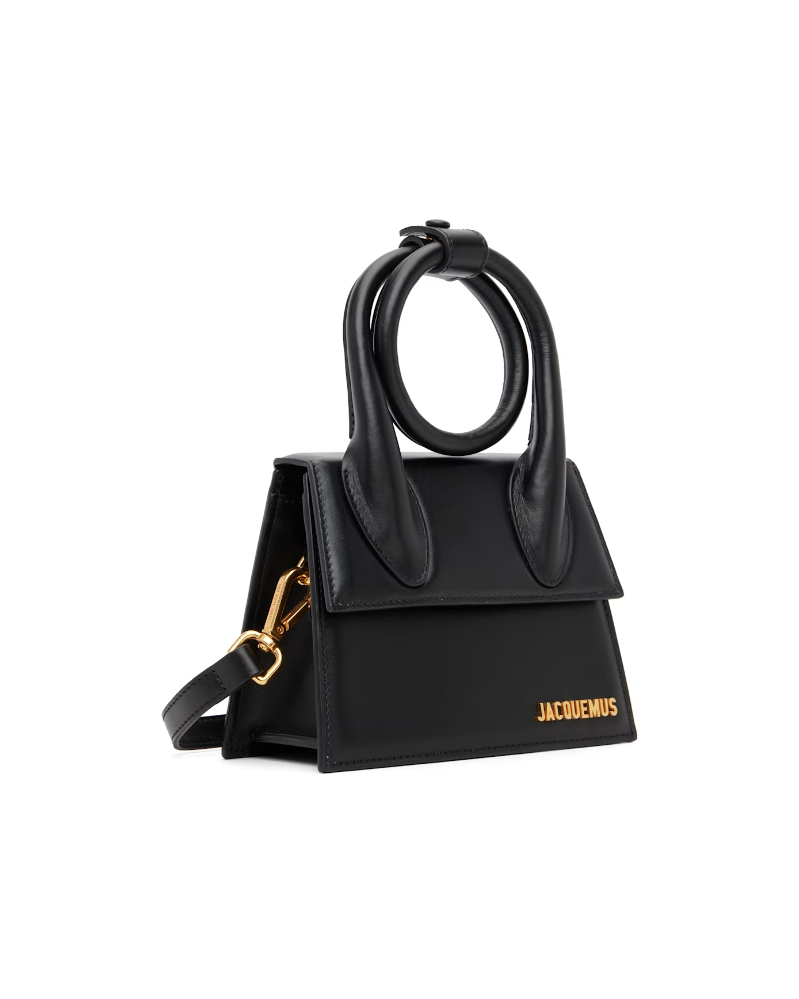 Black leather Knot Chiquito bag with curved handles and gold branding — Jacquemus | Endless UAE