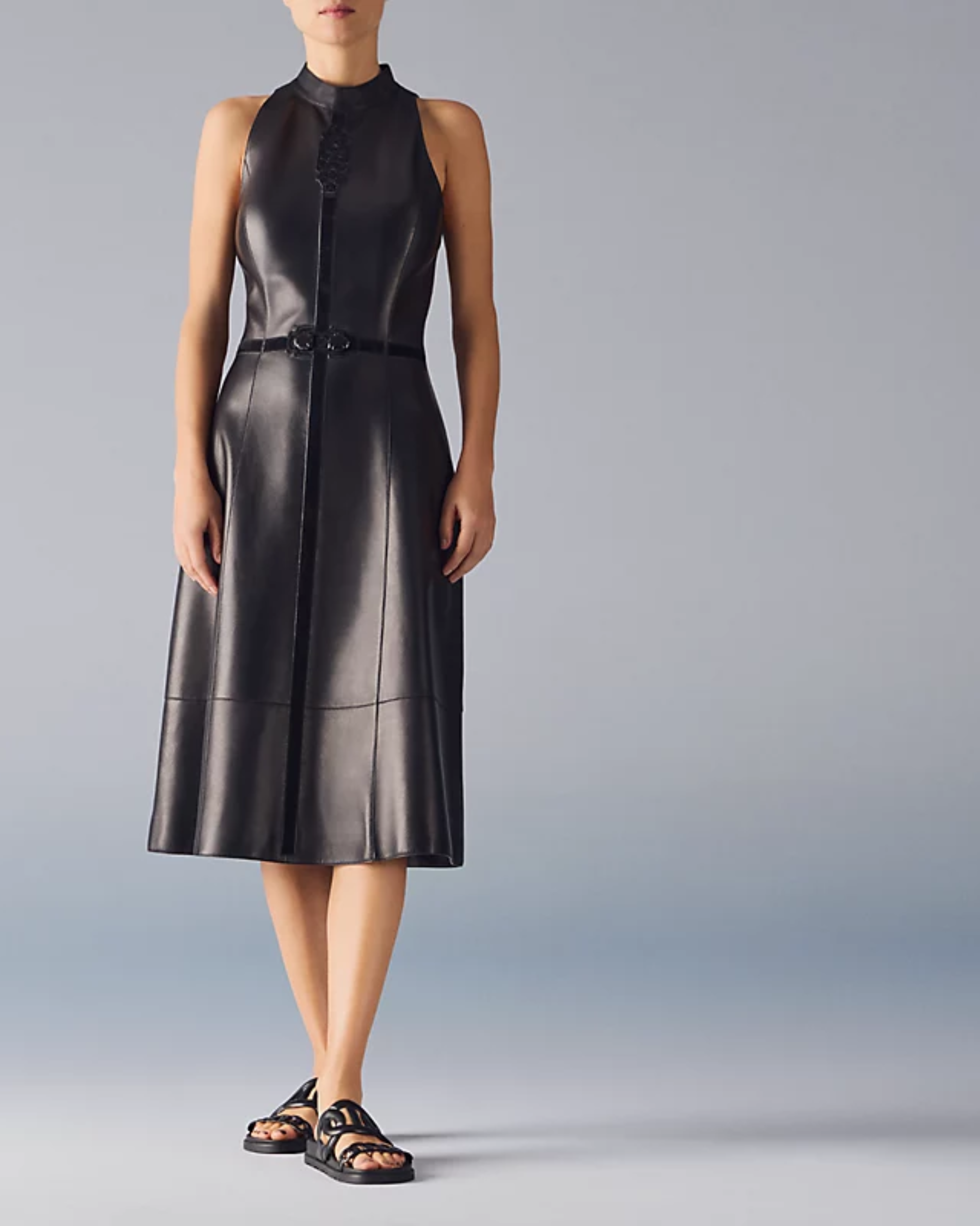 Black leather Techno Sandal with cutout straps and flat sole — Hermes | Endless UAE