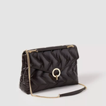 Black quilted leather shoulder bag with chain strap and gold ring closure — Sandro | Endless UAE